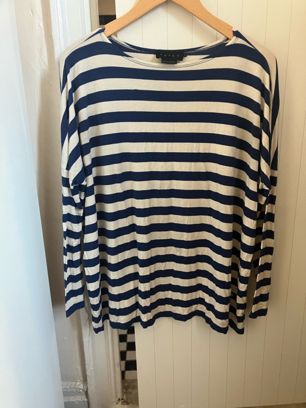 Hatch Navy and White Striped Long Sleeve Top